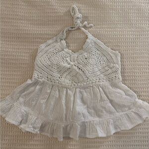 Dizzy Lizzy White Crochet Halter Tank Top - size S